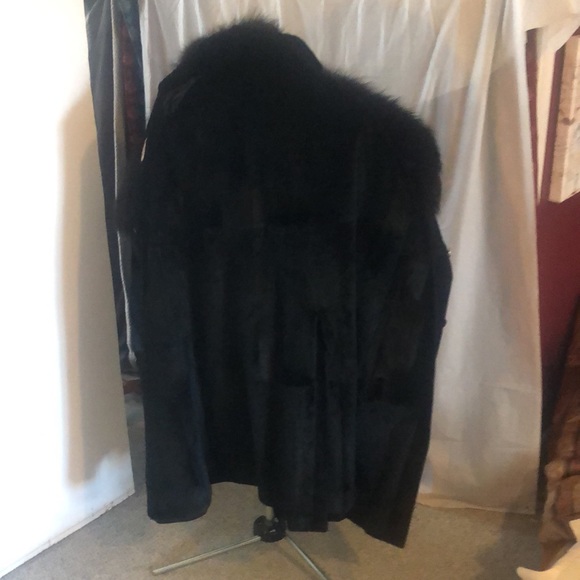 Hermes Sport VTG Suede Doblis midi coat with mink extended collar, black size 34 - Picture 13 of 17